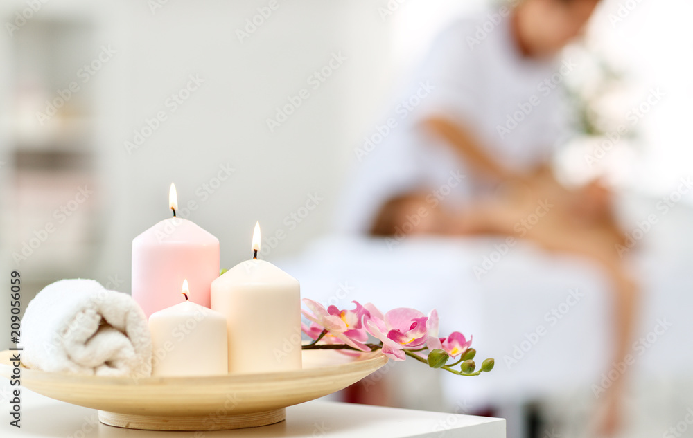composition of spa candles and   towels